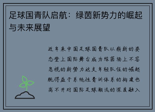足球国青队启航：绿茵新势力的崛起与未来展望