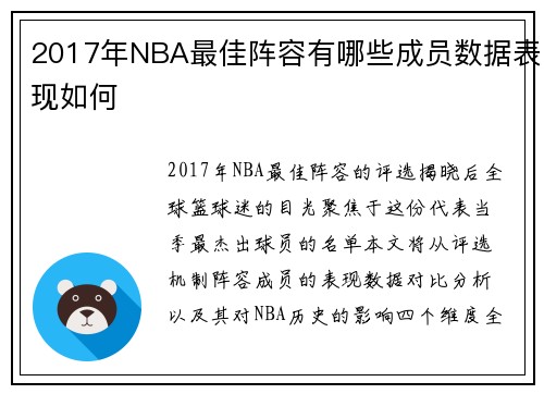 2017年NBA最佳阵容有哪些成员数据表现如何